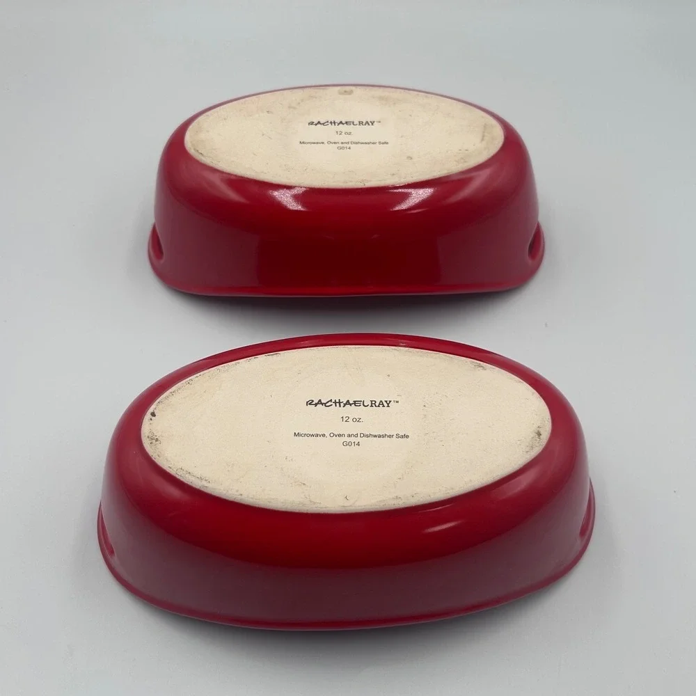 Rachael Ray Red Stoneware 12 oz Oval Au Gratin Baking Dishes Set of 2 G014
